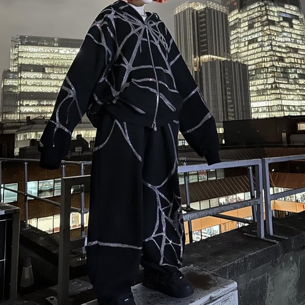 Named Collective Poison Spider Web Rhinestone Track Suit Hoodie Pants